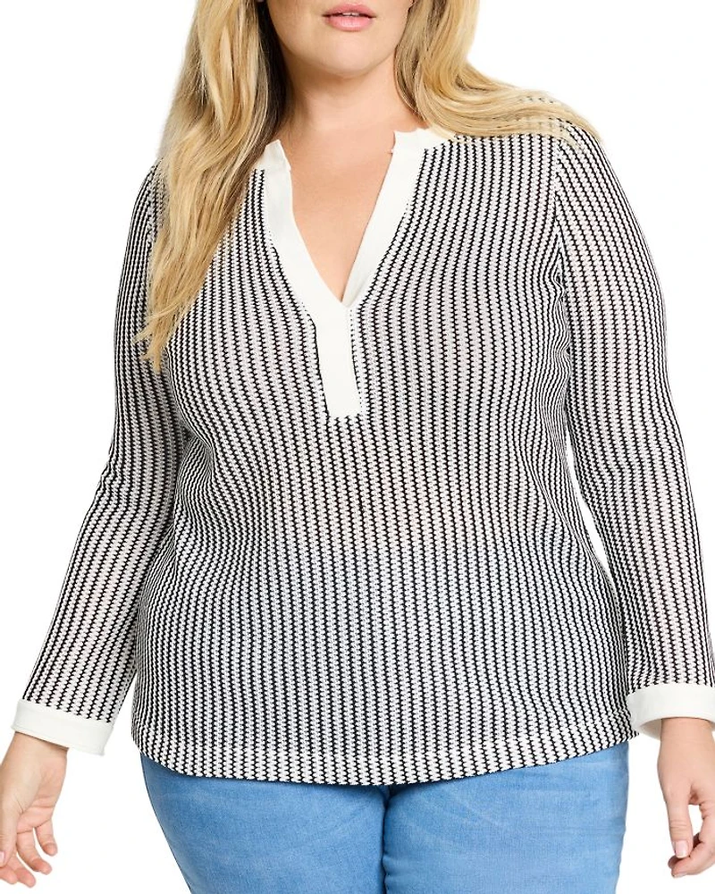 Plus Zig Zag Split V Neck Top