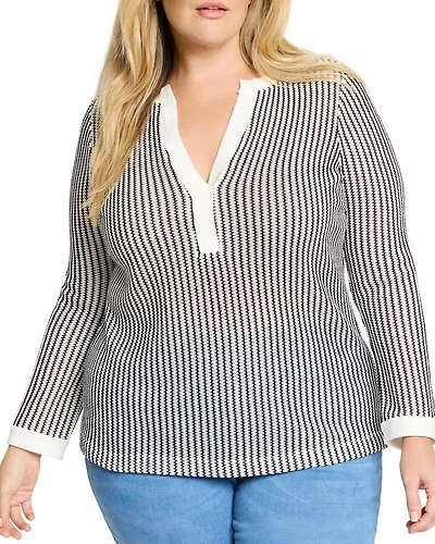 Plus Zig Zag Split V Neck Top