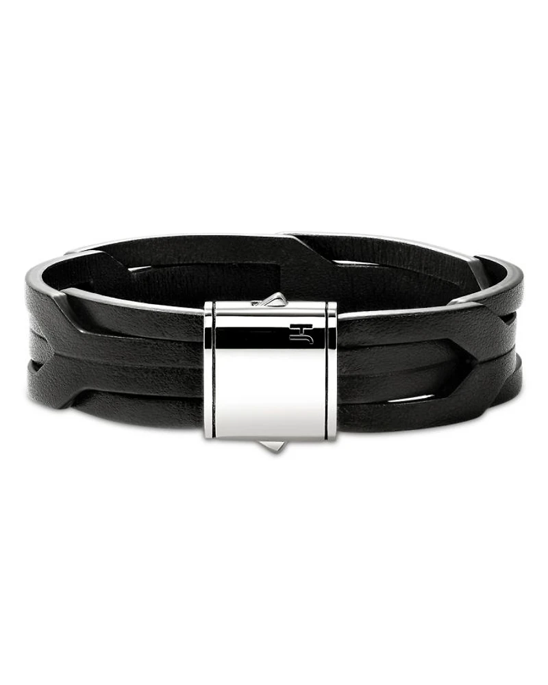 Men's Sterling Silver Icon Braided Leather Bracelet