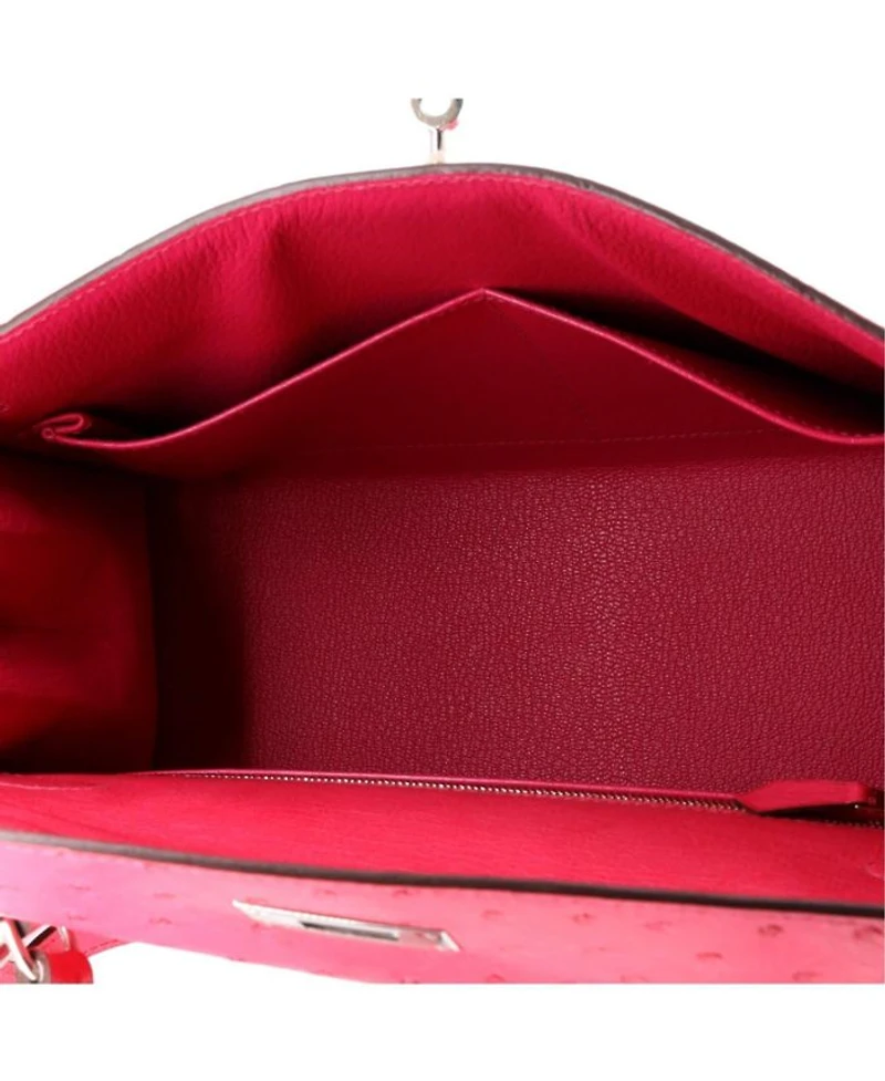 Pre-Owned HERMES Pre-Owned Hermes Kelly 28 Handbag Pink Ostrich with Palladium Hardware