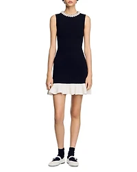 Short Knit Dress with Beaded Neck