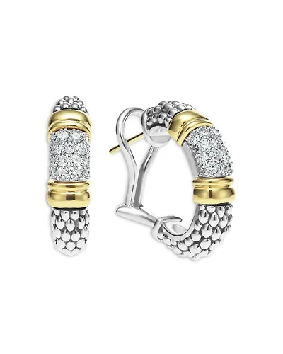18K Yellow Gold & Sterling Silver Signature Caviar Diamond Bead Small Hoop Earrings
