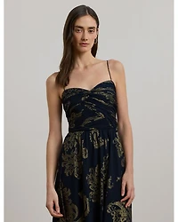 Paisley Foiled Chiffon Sleeveless Gown