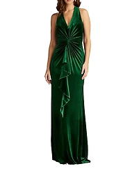 Tadashi Shoji Cider Twist-Drape Velvet Gown