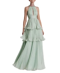 Mac Duggal High Neck Chiffon Tiered Gown with Cut Out