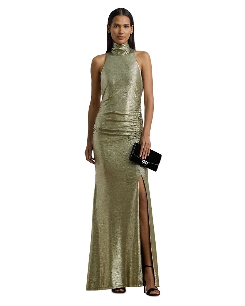 Metallic Sleeveless Turtleneck Gown
