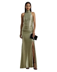 Metallic Sleeveless Turtleneck Gown