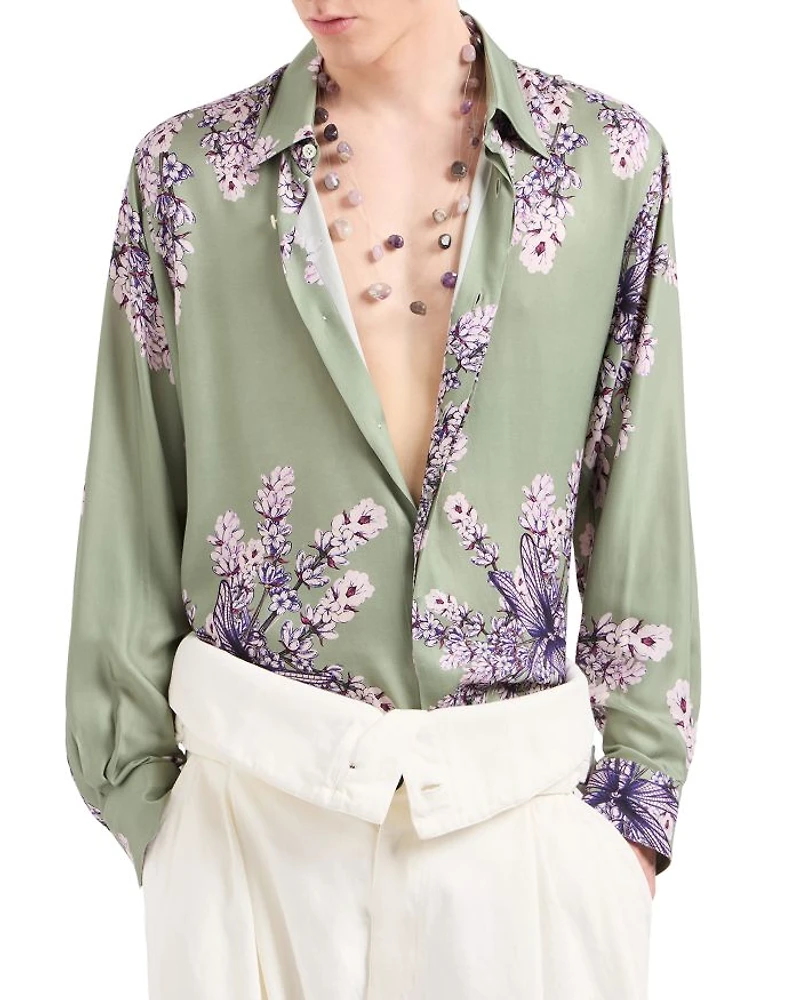 Floral Print Silk Regular Fit Button Down Shirt