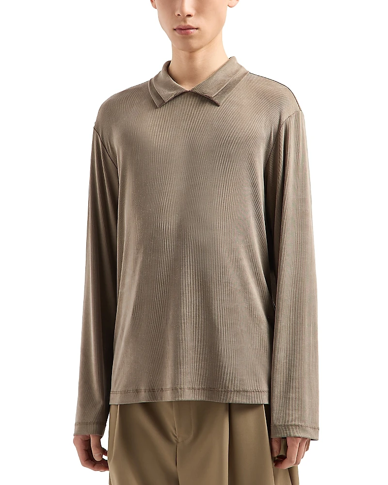 Emporio Armani Textured Stretch Long Sleeved Polo Shirt