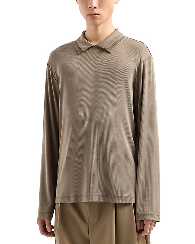 Emporio Armani Textured Stretch Long Sleeved Polo Shirt