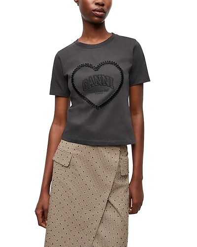 Ganni Heavy Heart Tonal Logo Tee