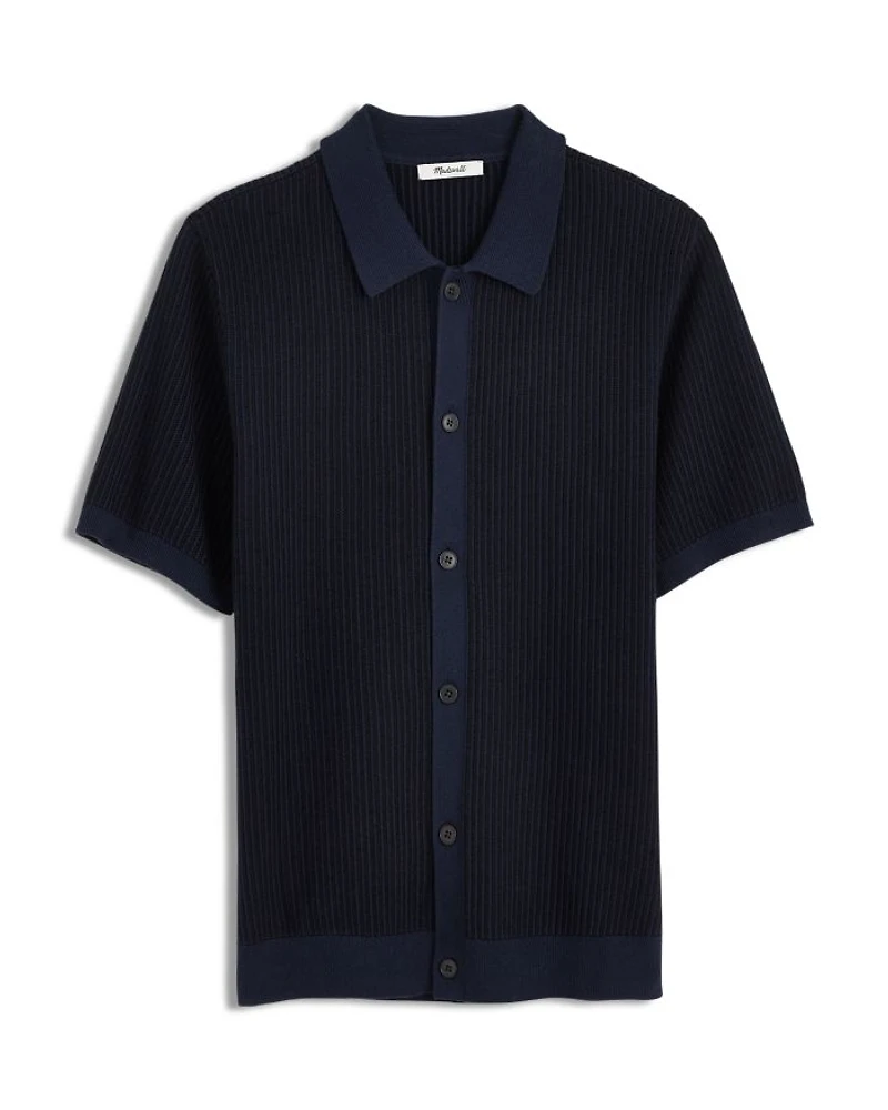 Tonal Stitch Front Button Sweater Polo