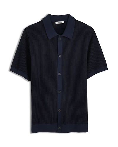 Tonal Stitch Front Button Sweater Polo