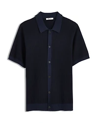 Tonal Stitch Front Button Sweater Polo