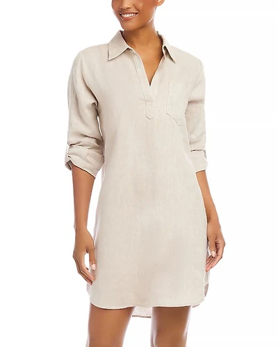 Linen Roll Sleeve Shirt Dress