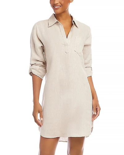 Karen Kane Linen Roll Sleeve Shirt Dress