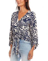 Blouson Sleeve Tie Front Top