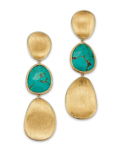 Marco Bicego 18K Yellow Gold Lunaria Color Turquoise & Textured Link Drop Earrings