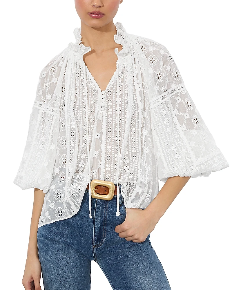 Alice and Olivia Noah Eyelet Peasant Top