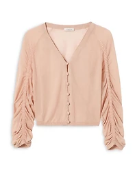 Ruched Sleeve Cropped Cardigan