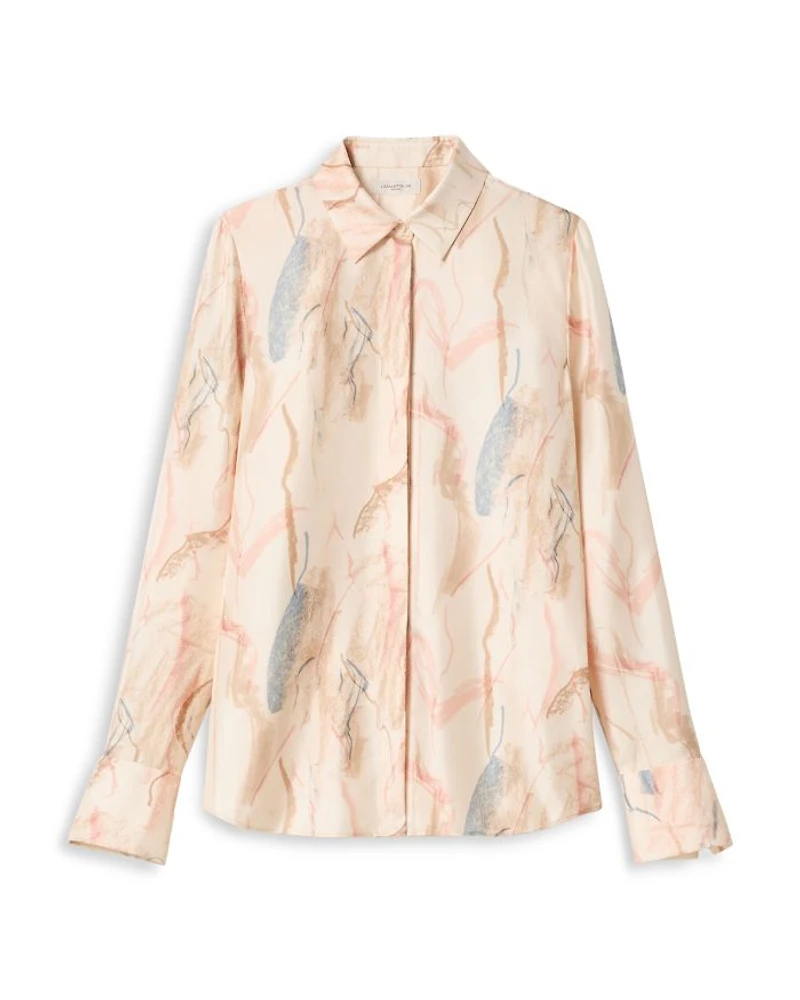 Silk Scottie Abstract Print Blouse
