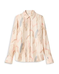 Silk Scottie Abstract Print Blouse