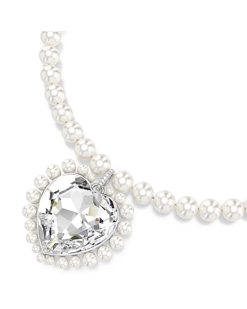 Ariana Grande Imitation Pearl & Crystal Heart Halo Pendant Necklace, 14.875-17.75"