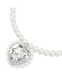 Ariana Grande Imitation Pearl & Crystal Heart Halo Pendant Necklace, 14.875-17.75"