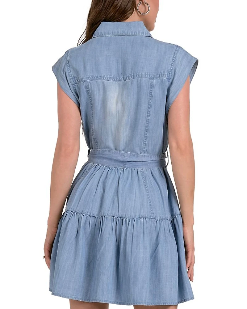 Chambray Collared Button Front Mini Dress