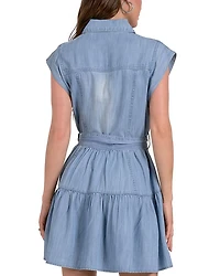 Chambray Collared Button Front Mini Dress