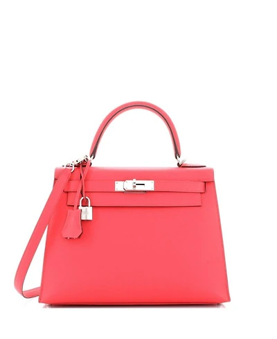 Kelly 28 Handbag Pink Epsom with Palladium Hardware