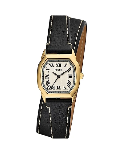 Fossil Harlow Three Hand Black Leather Watch, 27mm
