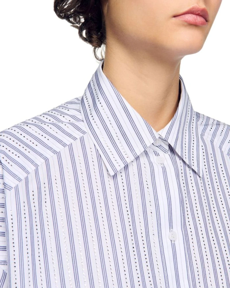 Striped Rhinestone Trim Shirt