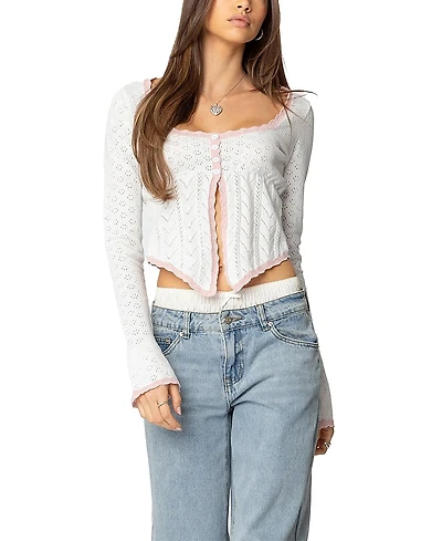 Edikted Abbie Split Front Pointelle Top