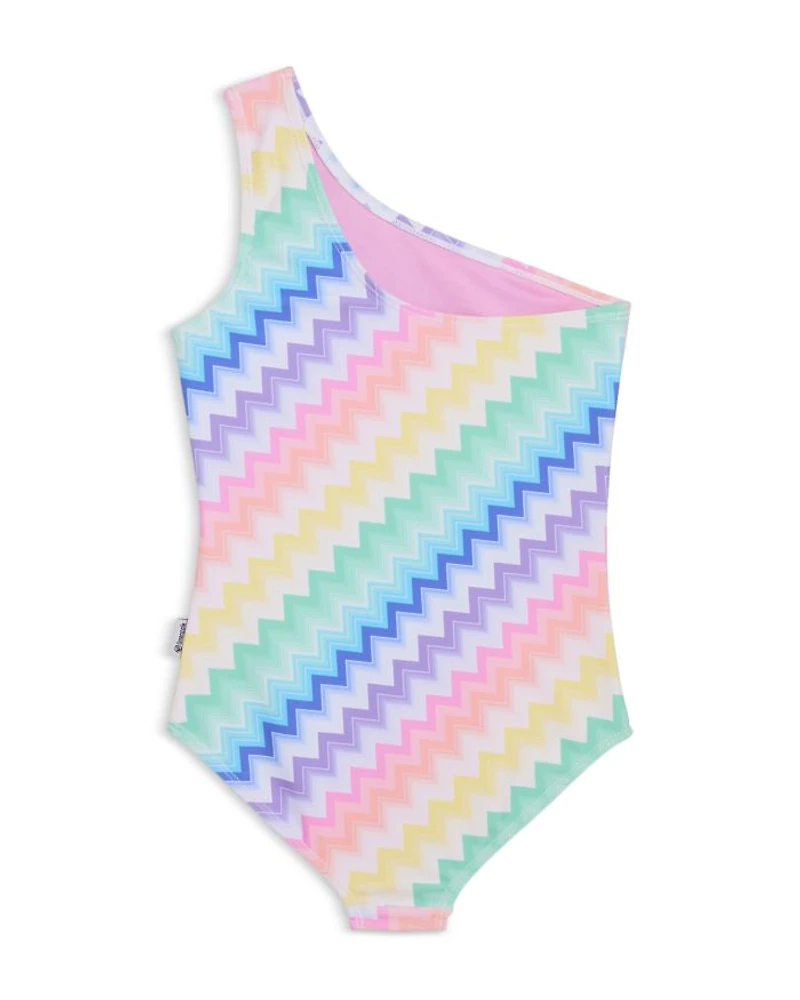 Girls' One Shoulder Geometric Piece Swimsuit - Little Kid