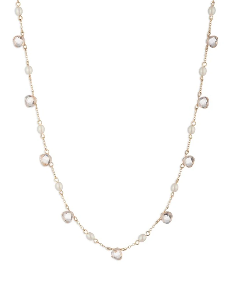 Faux Pearl Station Necklace, 16-19"