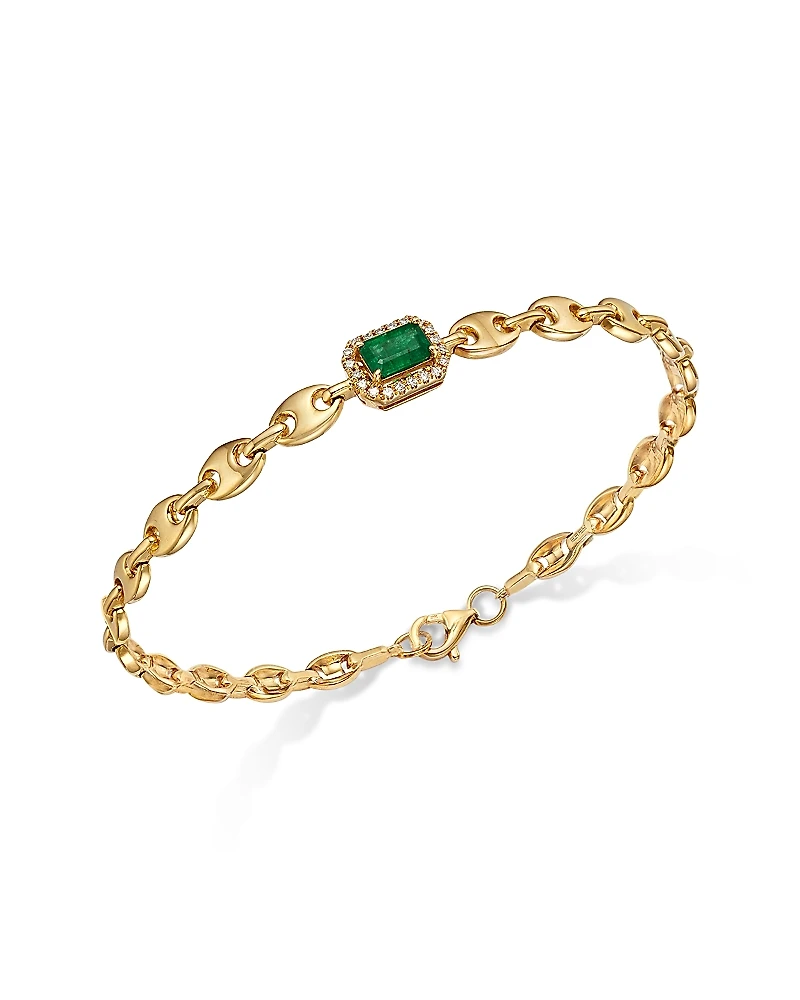 Bloomingdale's Fine Collection Emerald & Diamond Mariner Link Bracelet