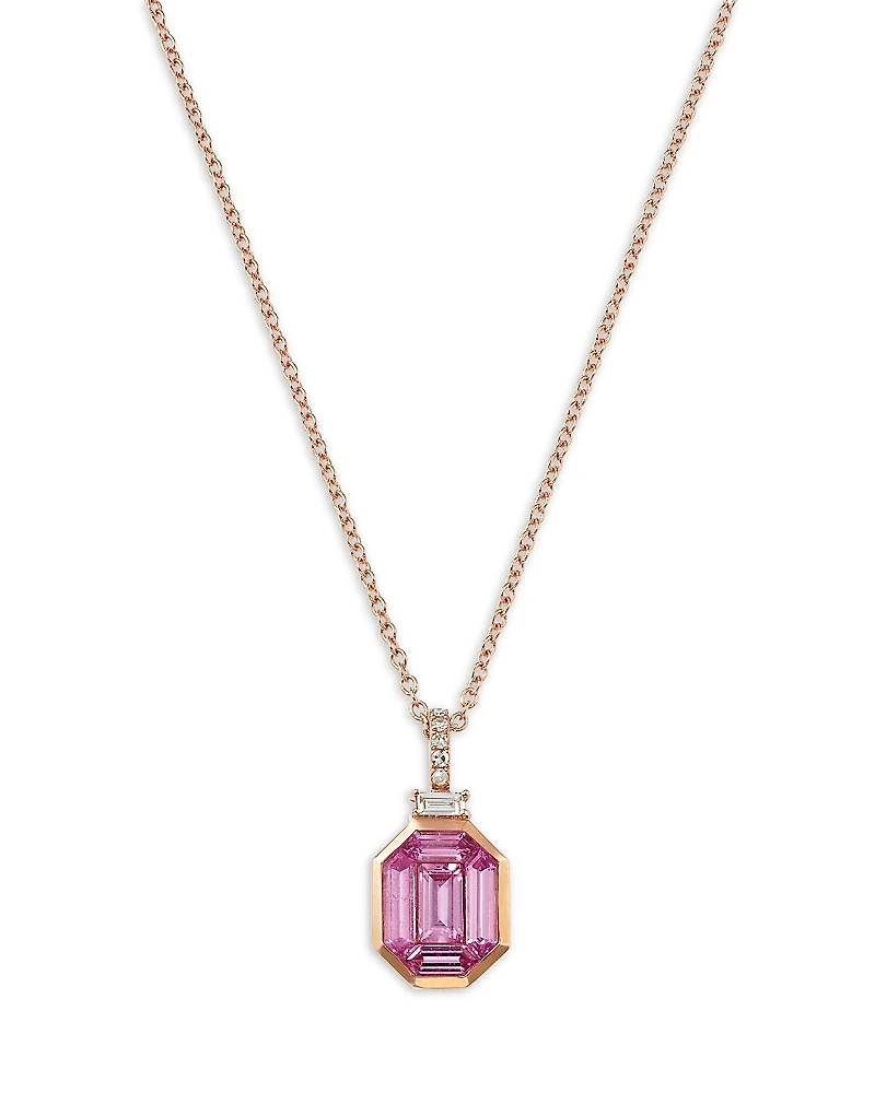 Bloomingdale's Fine Collection Pink Sapphire & Diamond Baguette Pendant Necklace