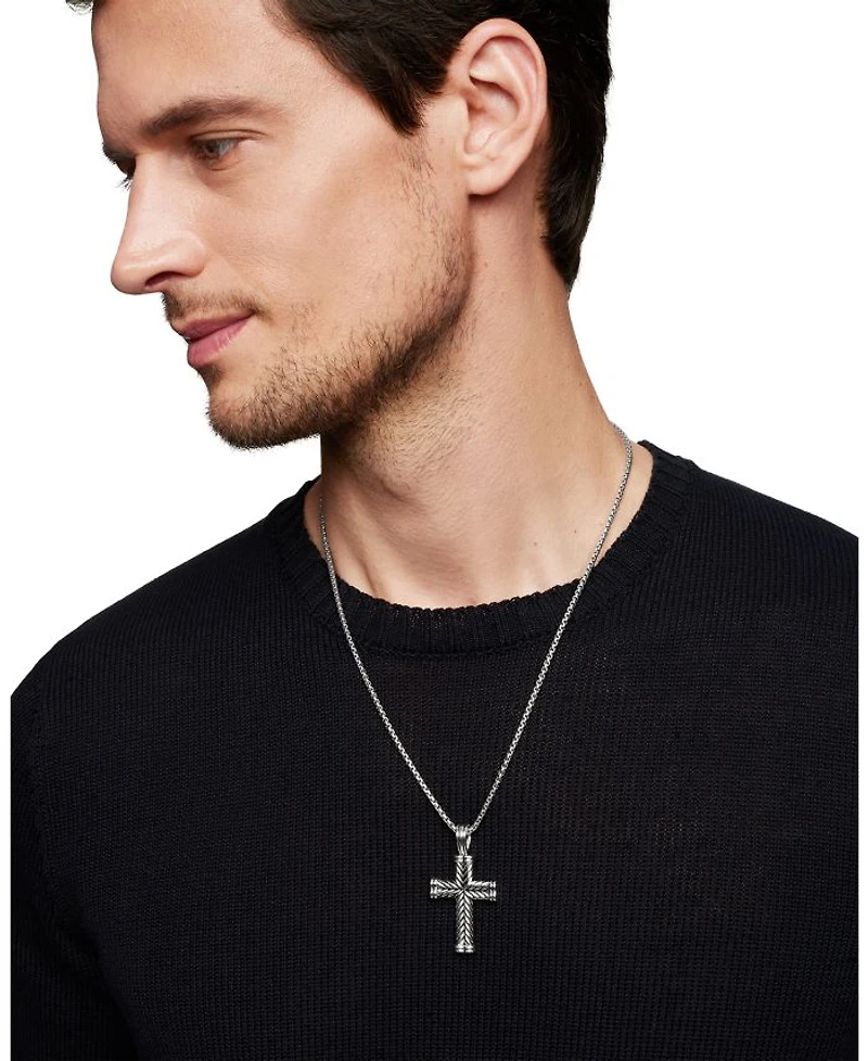 Men's Chevron Cross Pendant in Sterling Silver, 40mm