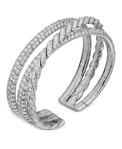 Sculpted Cable Flex Three Row Bracelet in 18K White Gold with Diamonds, 18.5mm