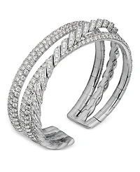 Sculpted Cable Flex Three Row Bracelet in 18K White Gold with Diamonds, 18.5mm