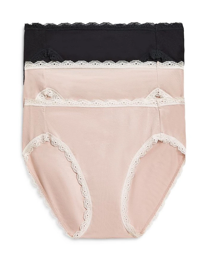 Lace Trim Hi-Cut Bikini, Pack of 3