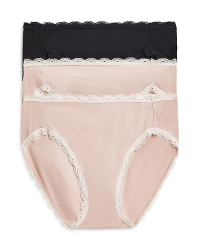 Lace Trim Hi-Cut Bikini, Pack of 3