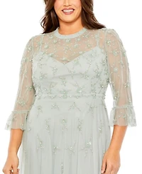 Plus Flutter Half Length Sleeve High Neck Embellished  Dress