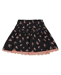 Deux par Deux Girls' Printed Flowers Flare Viscose Skirt - Little Kid