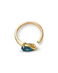 London Blue Topaz Pear Cuff Ring in 14K Yellow Gold
