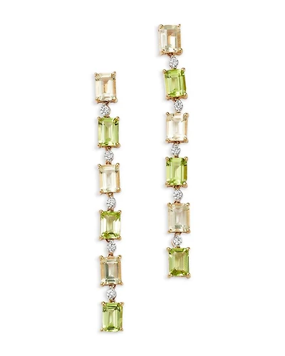 Peridot, Lemon Quartz & Diamond Linear Drop Earrings in 14K Yellow Gold