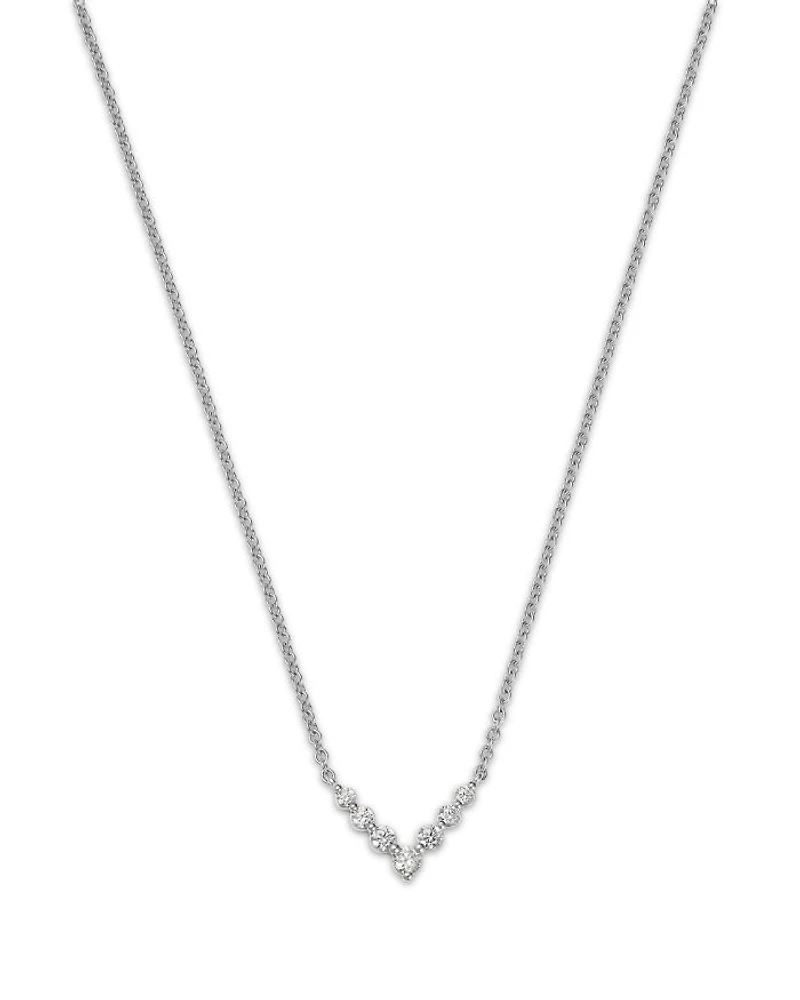 Diamond Chevron Necklace in 14K White Gold, 0.16 tcw