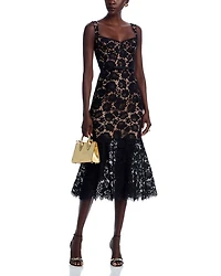 Black Fine Lace Midi Dress