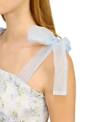 Smocked Contrast Organza Tie Mini Dress